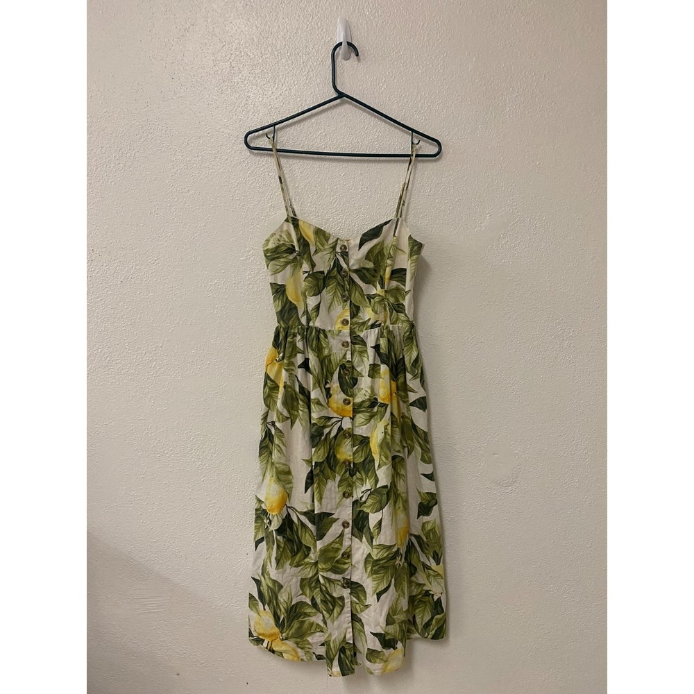 H&M Lemon Leaf Button Linen Blend Midi Dress Size… - image 3